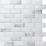 ART3D 10-SHEET Peel And Stick Backsplash Tile In White Marble, Self-adhesive Open. Price: $22.49.