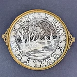 8" Victorian Gilt Vanity Dresser Tray W/needle Lace Under Glass Apollo Silver Co Used. Price: $64.95.