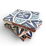 Vintage Moroccan Zellige Tile Coaster 4 Set Blue White Handmade Beldi Morocco Used. Price: $49.95.