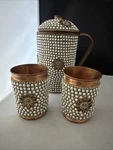 Antique Pure Copper Water Jug Set Outer White Stone Work Decor (h) Used. Price: $69.00.