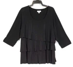 Susan Graver Womens 3X Black Tiered Raw Edge Layers 3/4 Sleeve Liquid Knit Top Pre-owned. Price: $17.89.