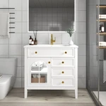 35.6" Bathroom Vanity Storage Cabinet W/ Ceramic Sink Glass Motion Sensor Light New. Price: $359.99.