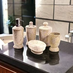 5 Piece Bathroom Set Of Sahara Beige Marble - Atlantic Collection New. Price: $197.95.