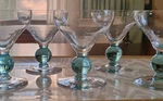2 Apollo Cerulean Crystal Champagne/sherbet Glasses W/aqua Ball Stem & 1/4" Used. Price: $15.25.