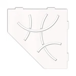 Pentagonal Corner Shelf For Tiled Walls, Aluminum Matte White, Curve Design Open. Price: $89.99.