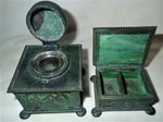 Antique Apollo Studios L.c.t. Tiffany Era Bronze Glass Stamp Box Inkwell Used. Price: $595.00.