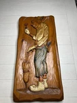 Hand Carved Painted Wood Relief Sculpture Clown Signed De La Cortina 22.5 Used. Price: $124.00.