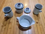 Msi Blue Monterrey Stoneware Sugar Bowl Cream Pitcher Set Ring Japan Used. Price: $17.50.