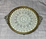 Antique Apollo Round Vanity Tray With Original Lace Insert Glass Usa 2695/6 Used. Price: $115.00.