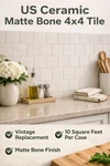4X4 White Bone Matte Vintage Ceramic Tile Replacement Field Wall Case 10 Sf New. Price: $80.00.