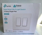 Kasa Smart Wi-fi Light Switch 2-GANG, Single Pole HS200-2 Open. Price: $22.99.