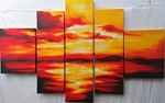 Sunset Painting Composed Of 5 Panels 177X110 Cm Modern Orange Painted Canvas Unspecified. Price: $158.20.