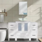 48" Bathroom Vanity Set Tempered Clear Glass Vessel Sink Faucet White No Mirror New. Price: $548.98.