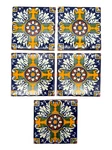 Hand Painted Talavera Mexican Ceramic Tiles Set Of 5 Talamex Aldeno 4" New. Price: $39.95.