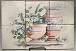 13 X 8 1/2 Ceramic Terracotta & Ivy Pots"on Glossy White Wall Tile Mosaic Bn New. Price: $22.50.