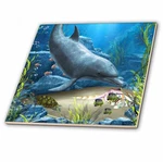3DROSE Dolphin Swims The Ocean With Turtle Fishes And More Ceramic Tile, 6" New. Price: $14.99.