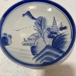 Vintage Japanese Porcelain Blue Sometsyke Five Storied Tower Round Salad Plate Used. Price: $39.95.