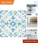 12-IN Vinyl Peel & Stick Floor Tiles Blue Medallion Pattern Bath Kitchen New. Price: $28.97.