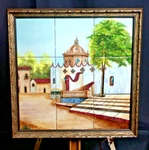 Artist San Do Porcelain Tile Mosaic Mexico Cityscape Painted 1981 Framed Vintage Used. Price: $149.99.