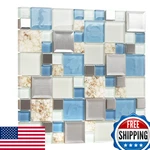 Blujellyfish Blue Sea Glass Backsplash Beach Style Mosaic Tiles Real New. Price: $142.84.