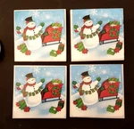 Snowman Ceramic Tile Coaster Lot W/ Cork Back Winter Theme Msi 4" Square Trivets Used. Price: $7.94.