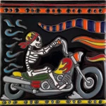 Fine Crafts Imports Motorcycle Riding Day Dead Clay Tile Black 6X6 Inch Small New. Price: $29.99.