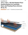 Quietwarmth Radiant Tile/glue 120-V 10FT X 36-IN Underfloor Heating Mat New. Price: $75.00.