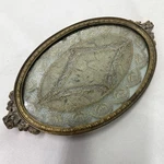 Antique Brass Vanity Tray Gold Lace Insert Glass Oval Handles Footed Apollo Used. Price: $79.88.