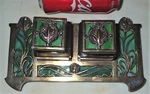 Antique Apollo Studios L.c.t. Tiffany Era Bronze Art Glass Inkwell Frame Used. Price: $476.00.