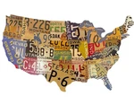 United States License Plate Map Cutout Shape, Flat Metal Wall Art 11 X 19 Inch Used. Price: $39.50.