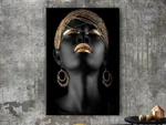 African Woman Canvas Wall Art, Black Gold Portrait, Glam Modern Decor New. Price: $144.00.