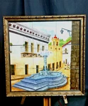 Artist San Do Porcelain Tile Mosaic Of Tasca Mexico 1980 Framed Vintage Painted Used. Price: $149.99.