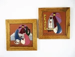 Pair Southwest Christmas Holy Family Oak Framed Clay Tile Wall Hangings Signed Used. Price: $18.26.