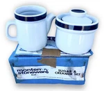 Msi Blue Monterrey Stoneware Sugar Bowl Cream Pitcher Set Ring Japan W/box Used. Price: $40.49.
