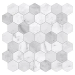 Sunwings Hexagon 11.3 11.4" Carrara Peel & Stick Stone Wall Tile - 10 Sheets. Price: $54.88.
